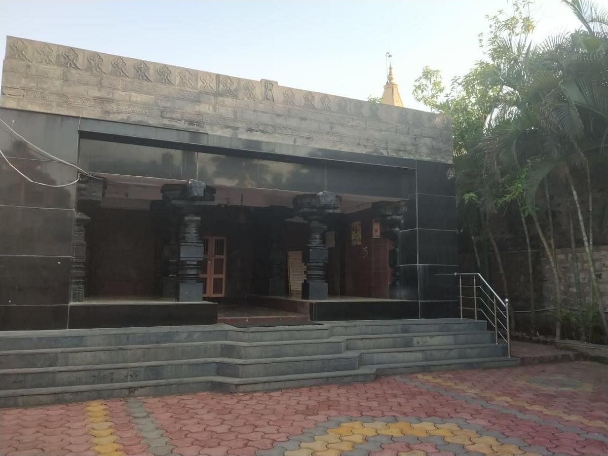 The facade of the ancient Jain basadi. 