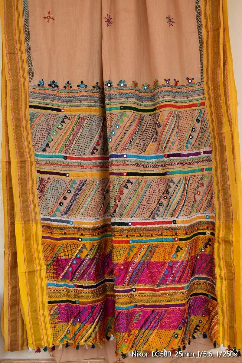 Lambani embroidery on pure Ilkal cotton saree.