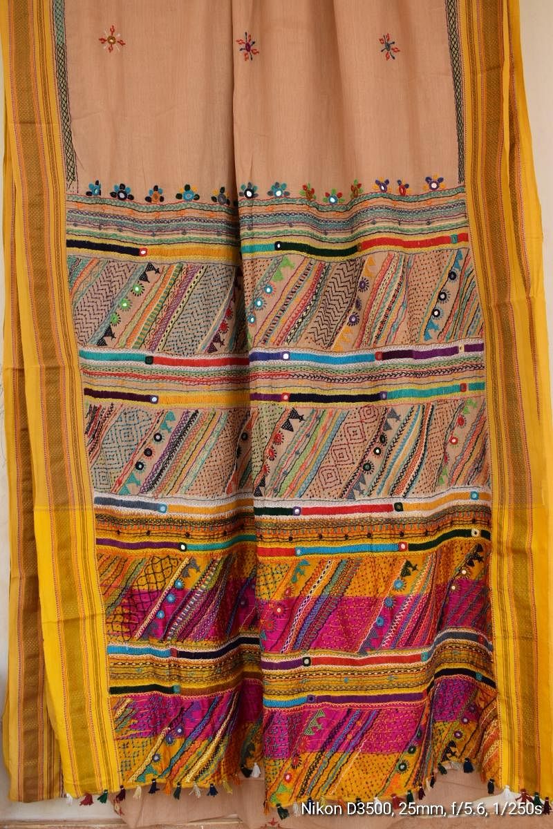 Lambani embroidery on pure Ilkal cotton saree.