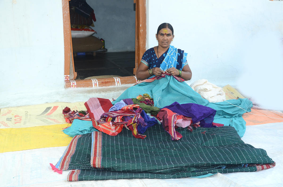 Quilt made of Ilkal saree.