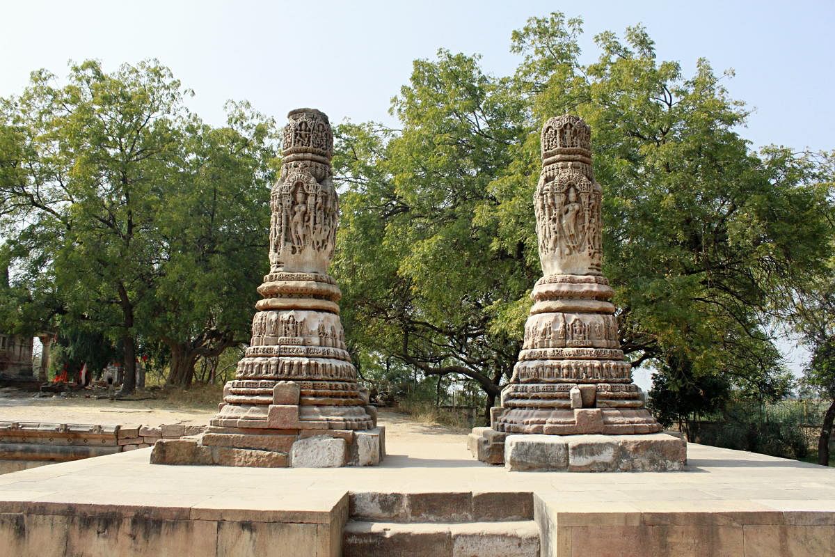 Carved pillars near Surya Kund