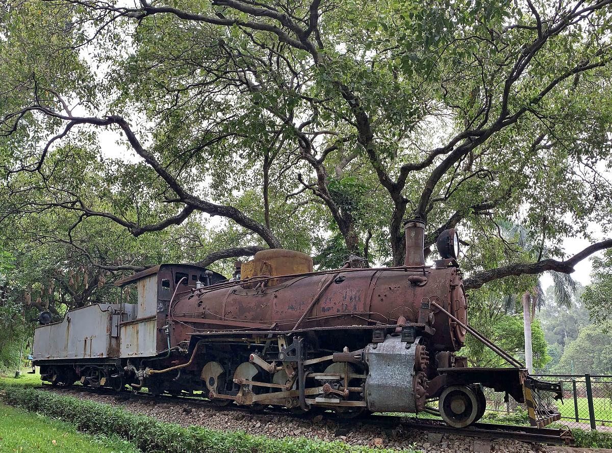 The locomotive lying in the Indira Gandhi Musical Fountain Park, Bengaluru. Credit: DH Photo/Pushkar V