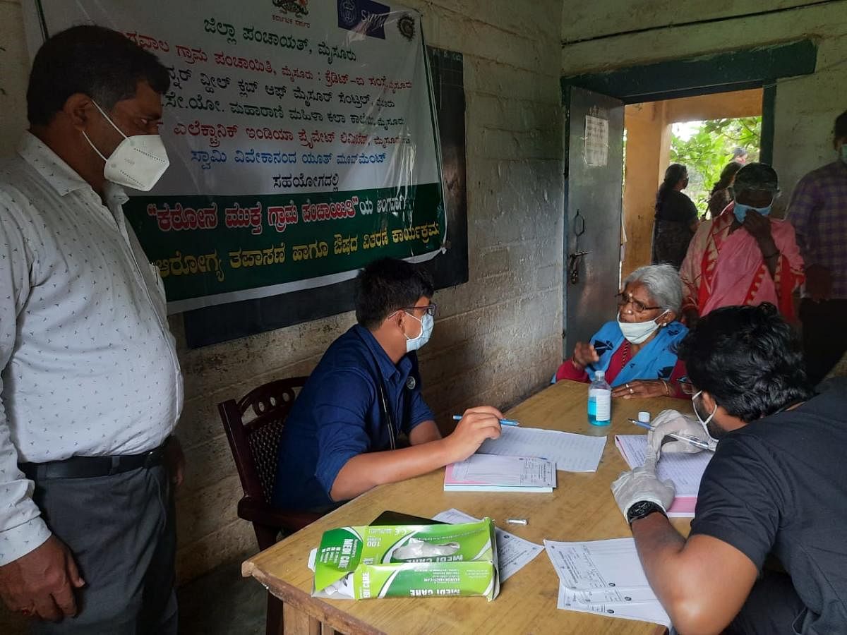 A health camp underway at the Nagawala Gram Panchayat, Mysuru. Photos by Dr M P Varsha 