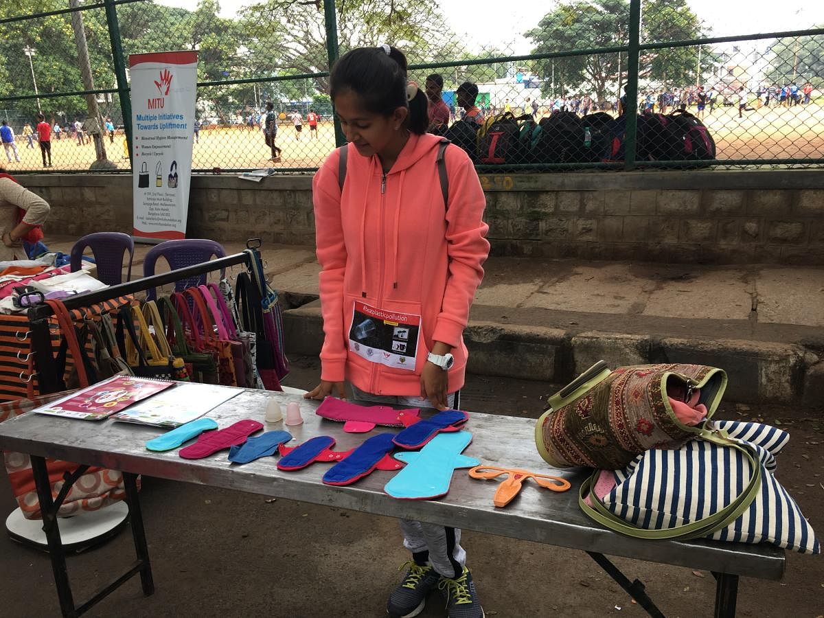 Guhar promotes sustainable menstrual products on the sidelines of a cycling event in Bengaluru.
