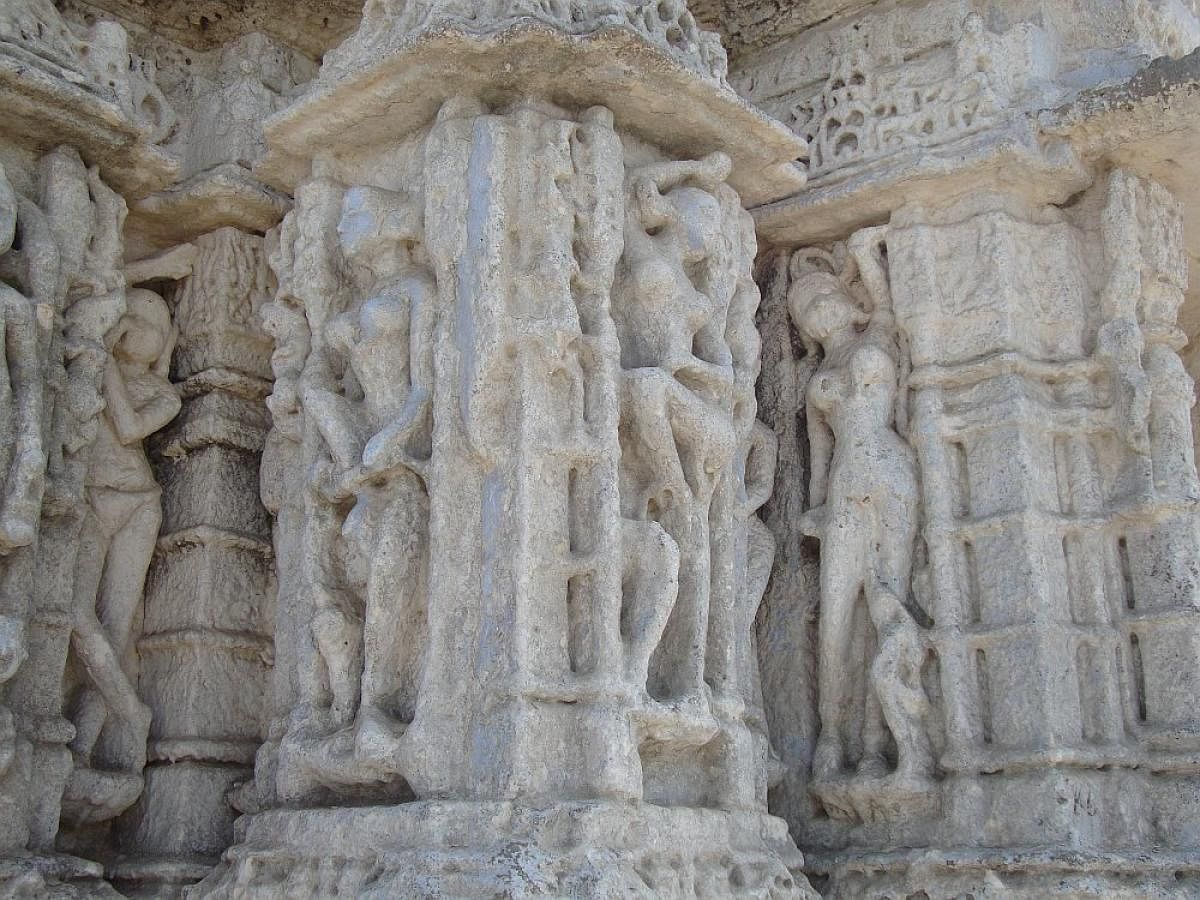 Carvings on the ancient temple of Harsiddhi Mata. PHOTOS COURTESY WIKIPEDIA