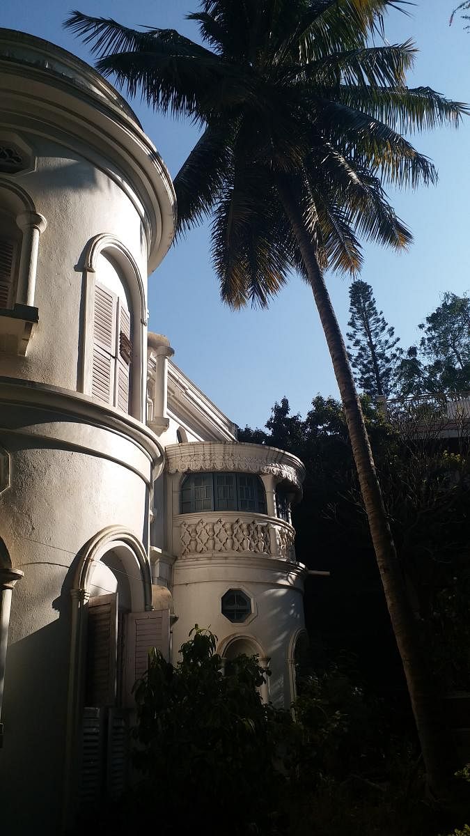 Front view of Aurobindo Bhavan; the unusual chajjas near the windows; circular rooms of the house. Photos courtesy: INTACH Bengaluru Chapter