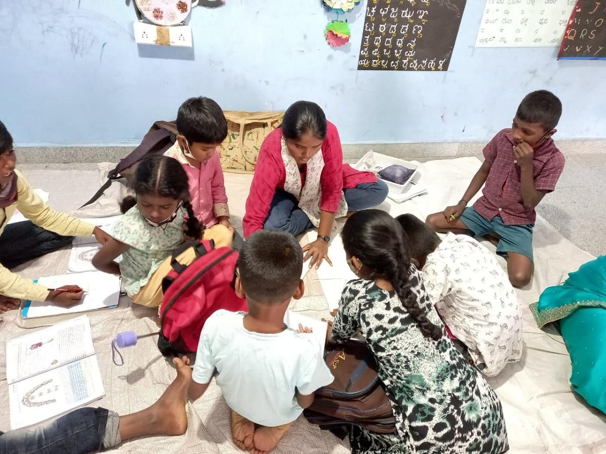 Activity-based learning underway at the school in Sathanur.