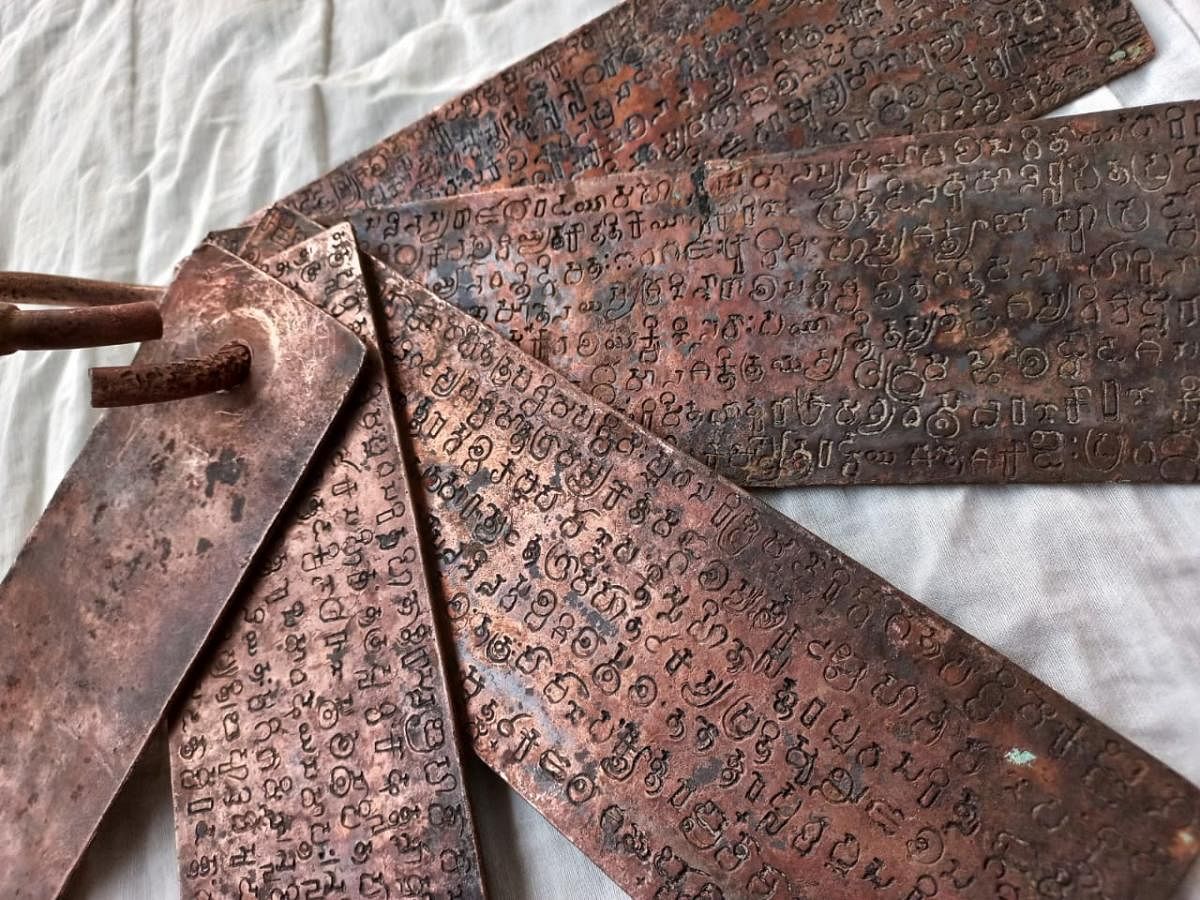 The copper plates with inscription in Kannada letters. Photo by G V Purushothama Rao