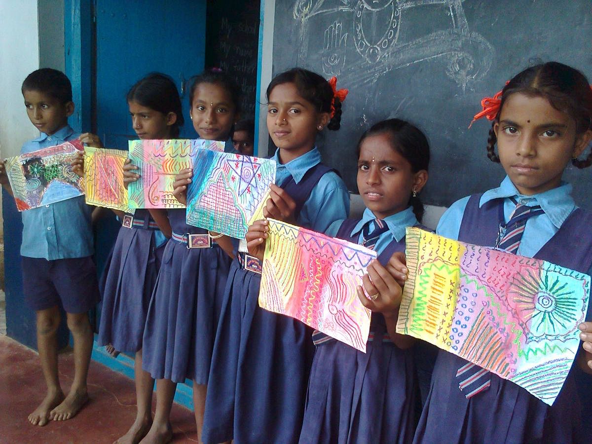 Nagaraj Huded’s students showcase their work created as part of art integrated learning at school.