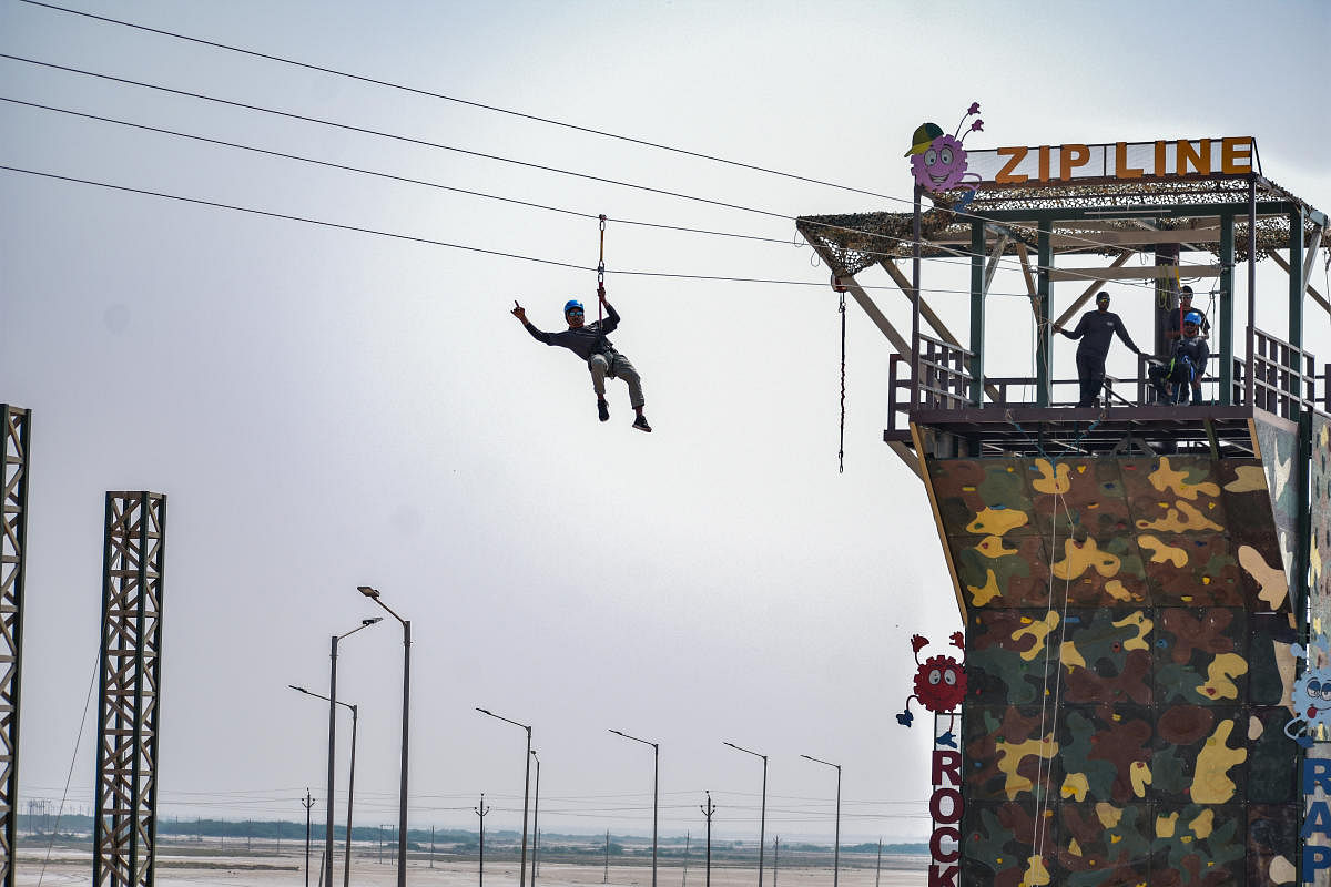 Zip-lining at the adventure arena activity zone