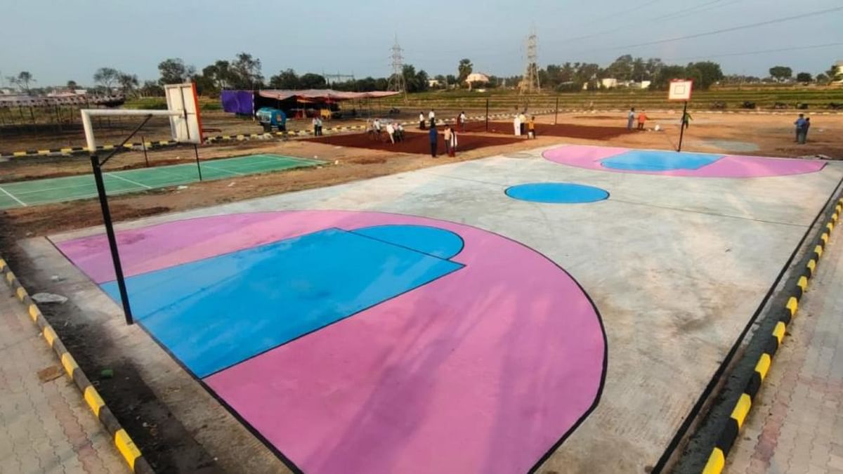 Basketball court near government PU College in Sriramanagar gram panchayat limits in Gangavathi taluk in Koppal district constructed using MGNREGA funds. Photos by N Vijaya