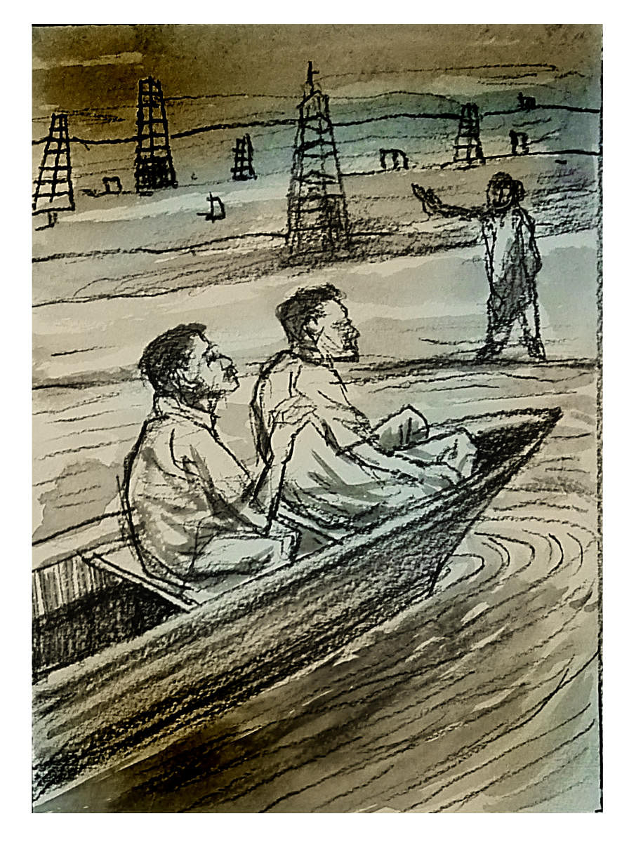 A Tamil businessman bails them out. They take a boat to Burma (now Myanmar). Illustration by M S Prakash Babu
