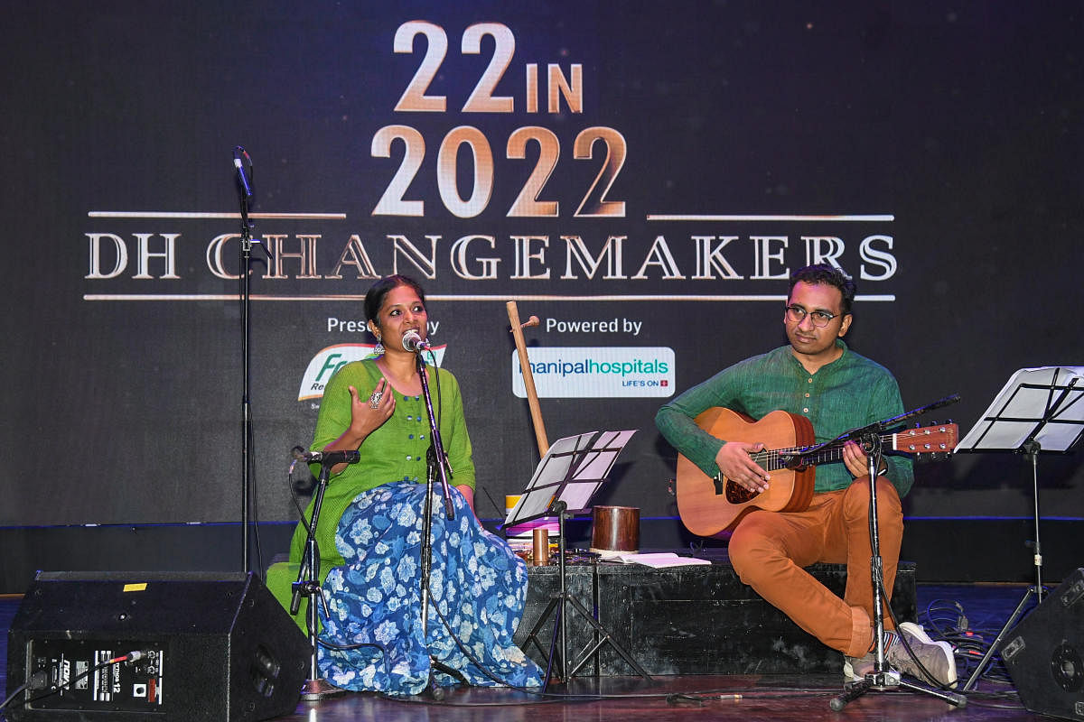 Singer M D Pallavi performs at the function.