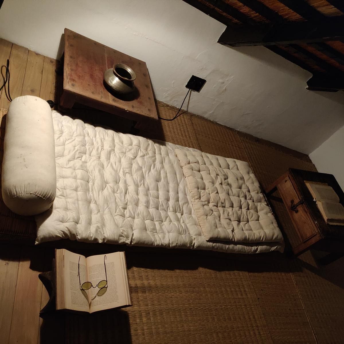 A recreation of the Mahatma's sleeping quarters in the attic of the home he shared with Hermann Kallenbach in Johannesburg.