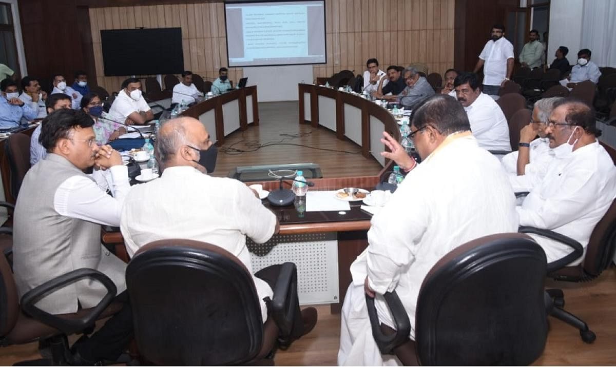 BBMP Administrator Rakesh Singh, BBMP Chief Commissioner Gaurav Gupta and other officials held meeting with ministers, MLAs and MLCs from Bengaluru ahead of the BBMP budget scheduled to be presented by the end of March 2022.