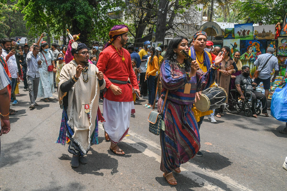 Artistes during a performance to mark World Theatre Day. 