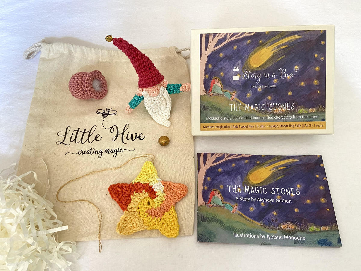 Sowmya’s venture Little Hive Crafts has released three gifts boxes so far. All characters in the box are crocheted with cotton yarn and stuffed with upcycled filling or natural fibre.
