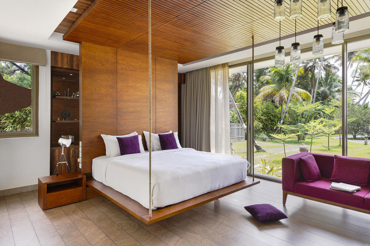 A bedroom at a vacation home in Kumbalangi, designed by Silpi Architects. Credit: DH Photo