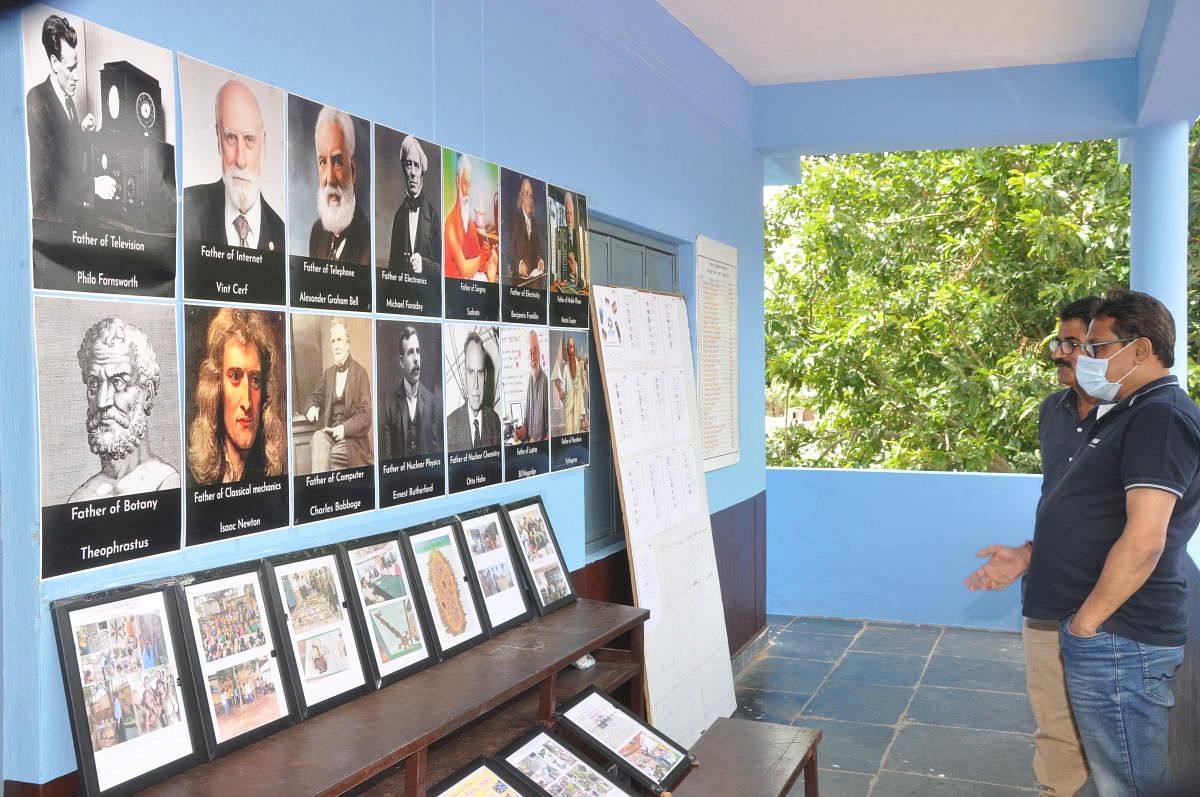 A display highlighting well-known scientists.