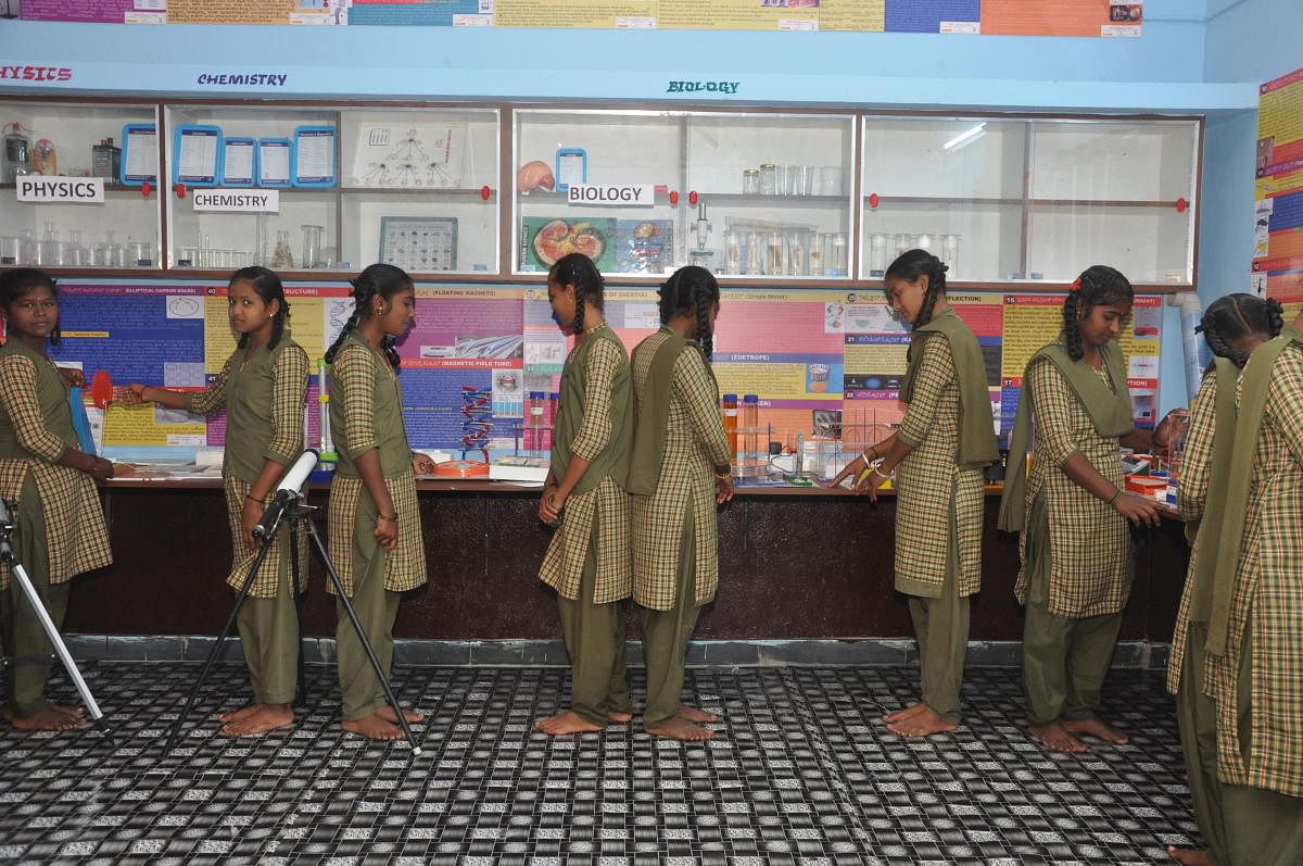Students present at the science centre in Talikeri village in Koppal district.