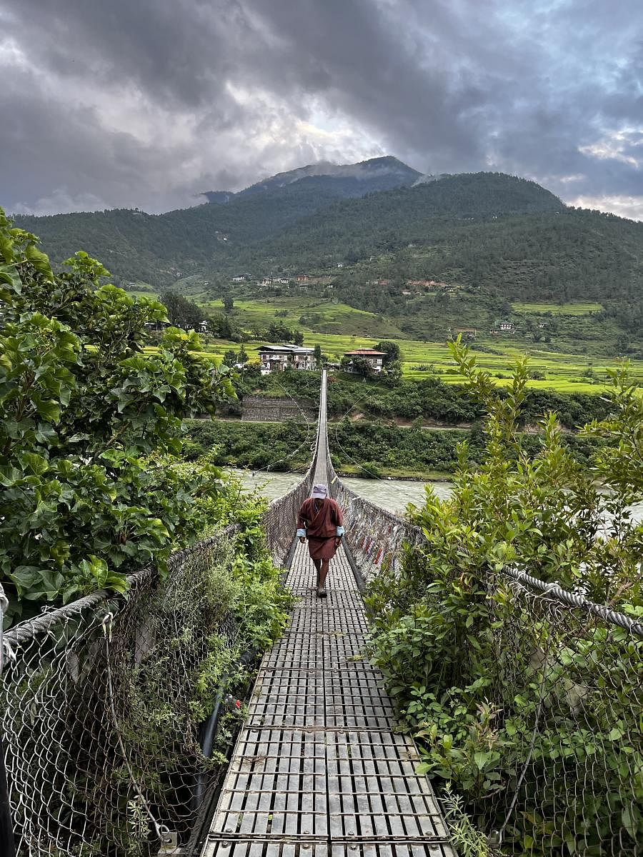 Access to Punakha Dzong is through a suspension bridge