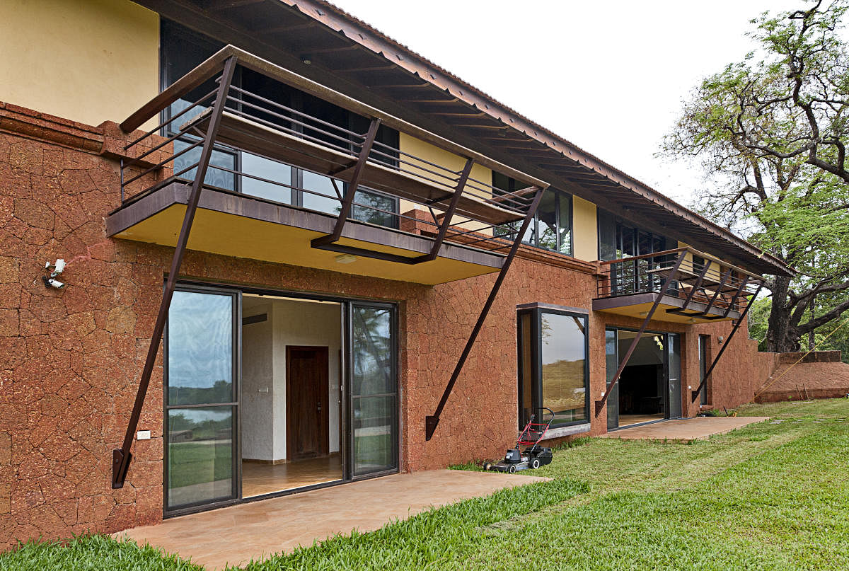 A Goan residence with a slanting balcony railing designed by Mozaic.