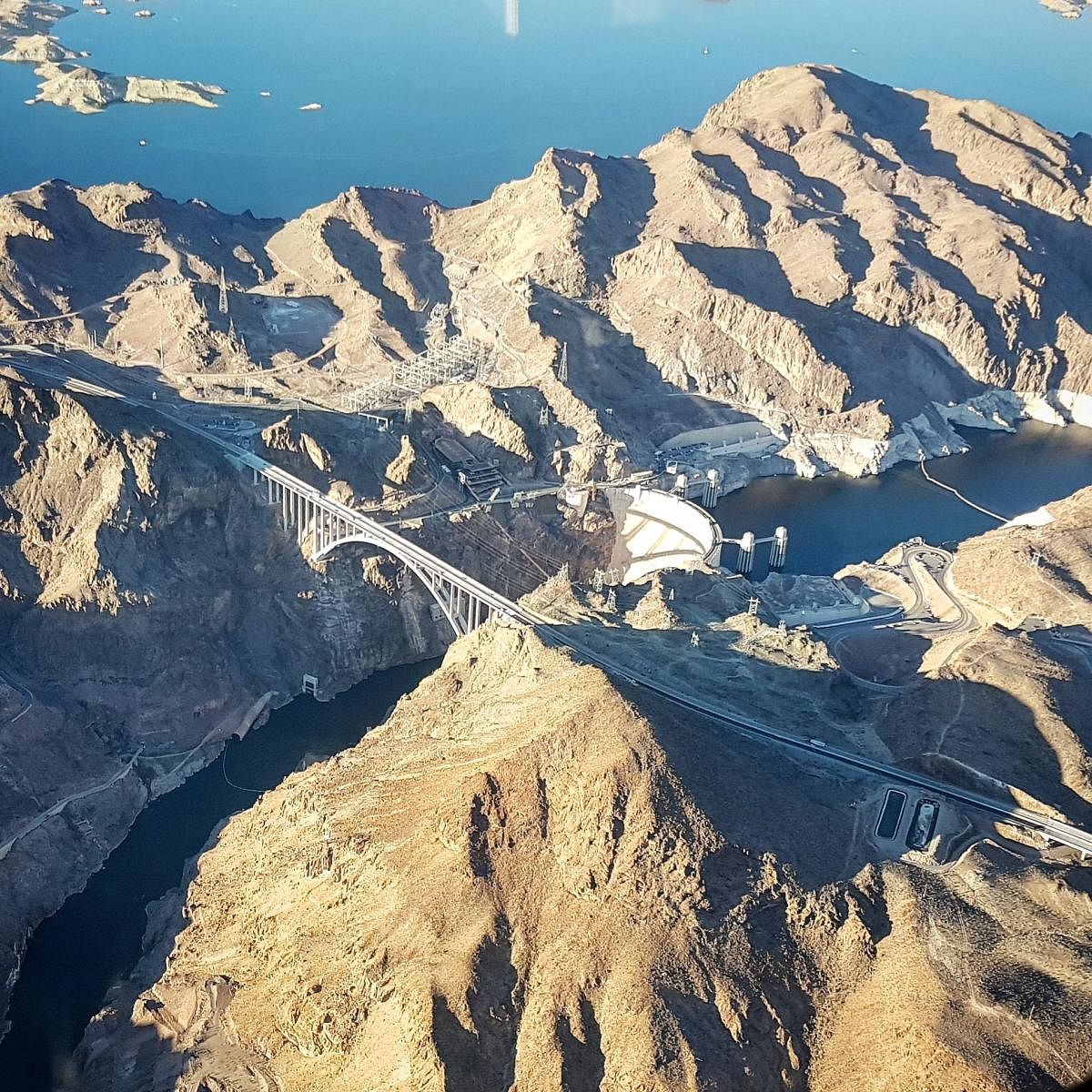 A view of Hoover Dam from the flight to Grand Canyon