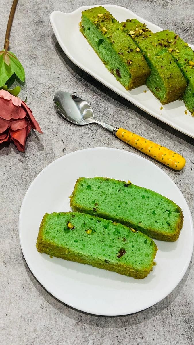 Pistachio cake by Bhaavya.