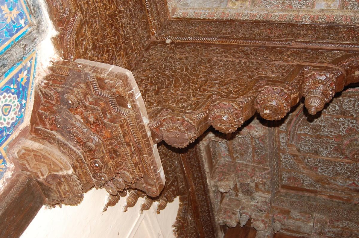 Woodwork inside the Rangeen Mahal.Credit: Mohammed Ayazuddin Patel