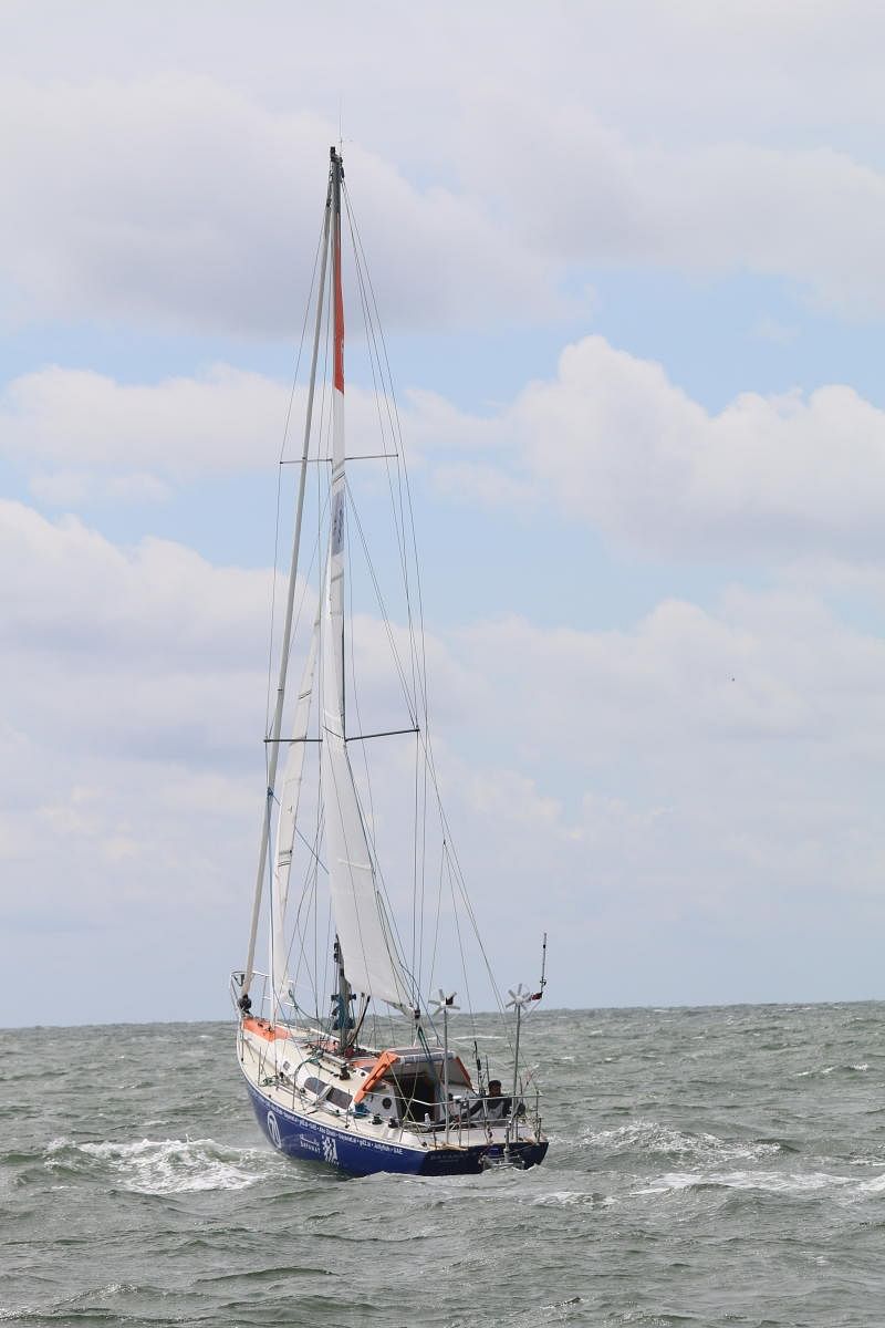 Abhilash Tomy sailing onboard Bayanat. Credit: Special Arrangement