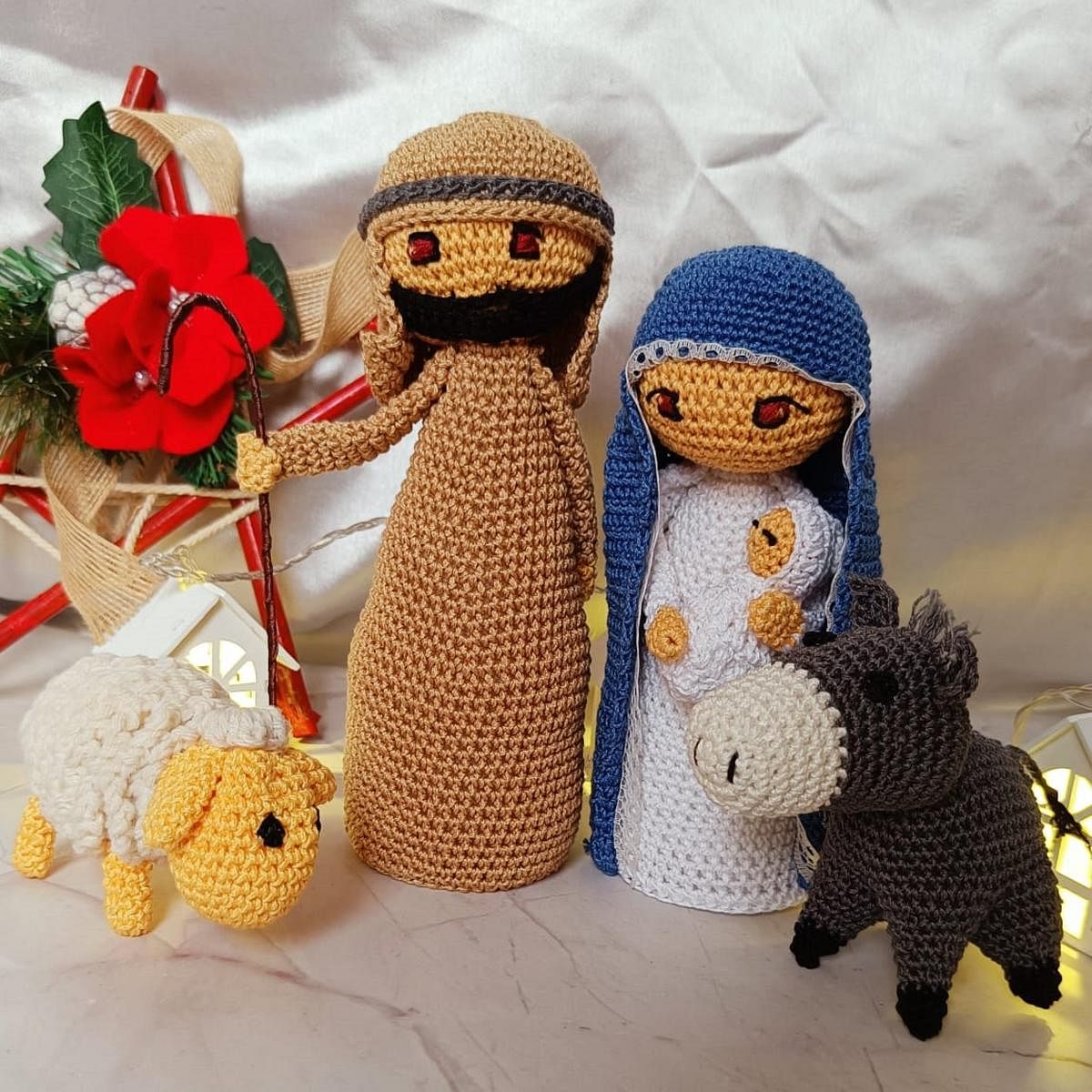 Vineetha Nair created an amigurumi Christmas crib set this December (top). She also makes animal finger puppets.  