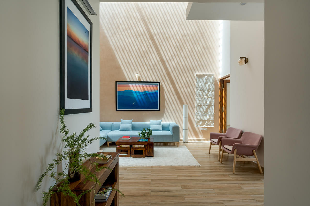 A living area designed for a Uttarahalli home by Sudaiva Studio, Bengaluru.