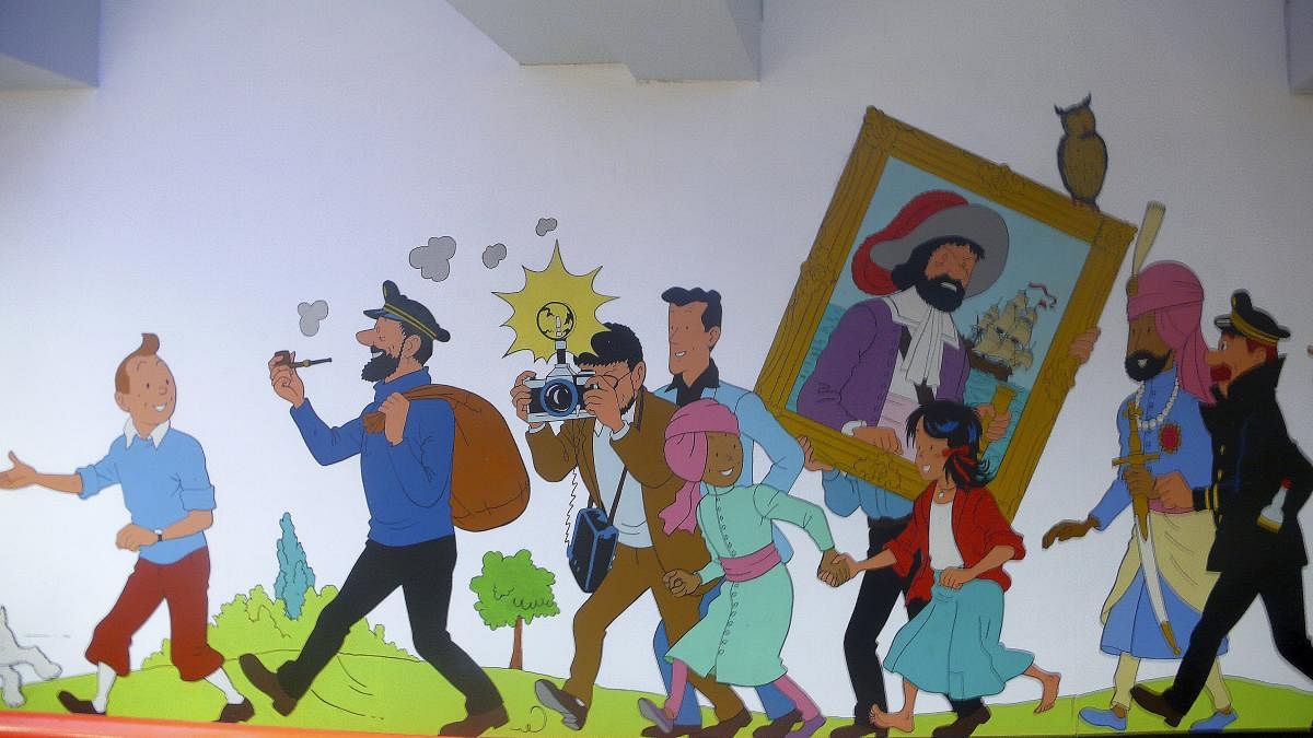 A Tintin mural at a metro station in Brussels, Belgium
