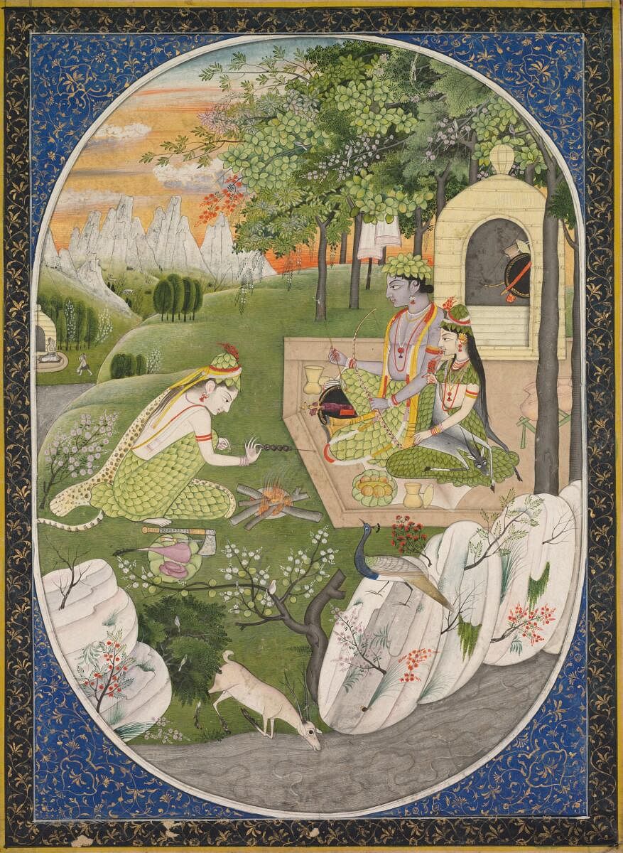 An 1830 painting depicting Rama, Sita, and Lakshmana in the forest. Pic: Cleveland Museum Of Art