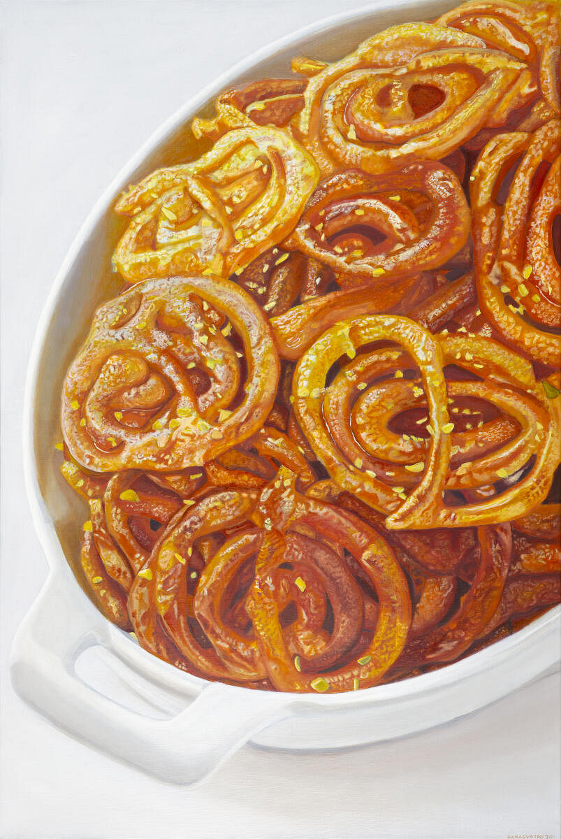 A hyper-realistic depiction of jalebi by Sarasvathy T K.  