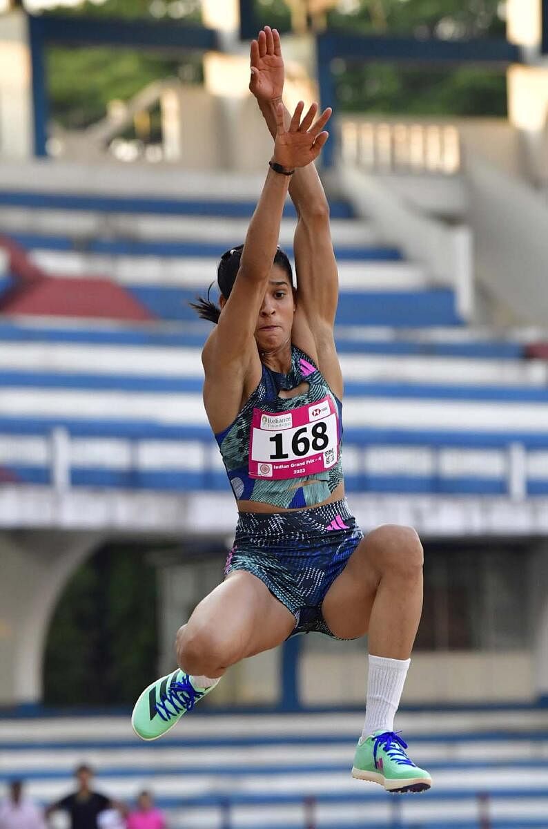 Uttar Pradesh's Shaili Singh won the men's javelin throw and women's long jump gold respectively at the Indian Grand Priz 4 on Saturday. Credit: DH Photo