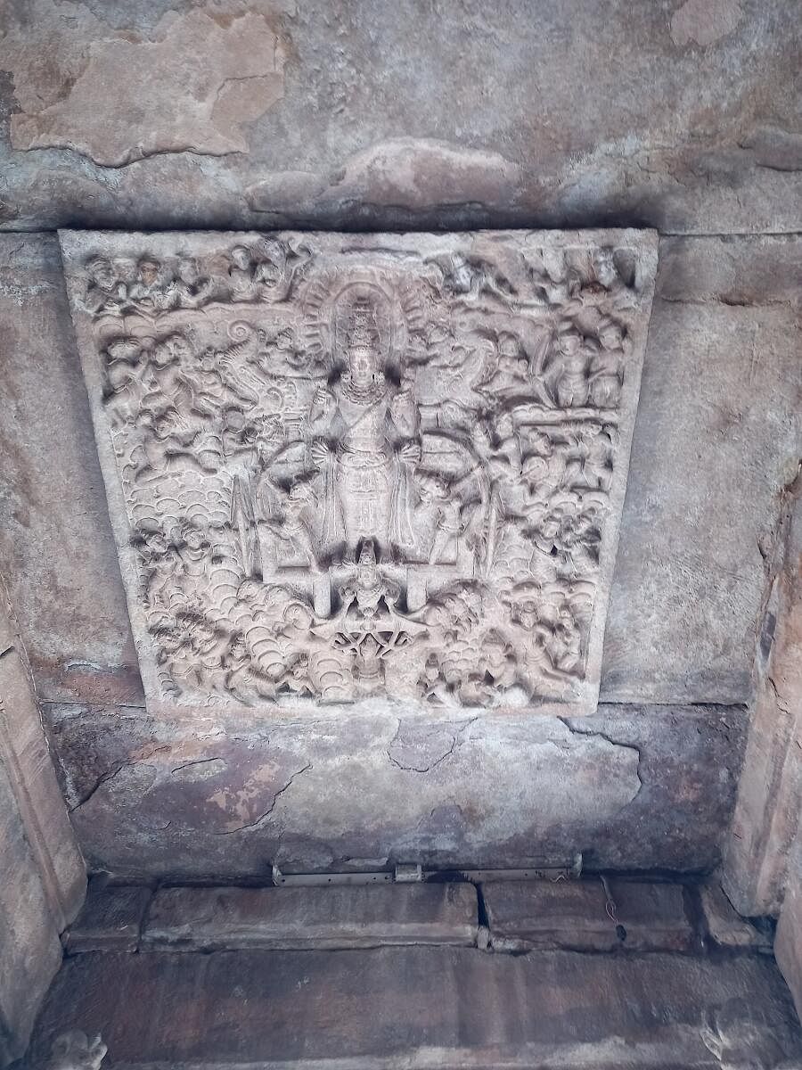 A carving of Surya Narayan at Virupaksha temple in Pattadakal.