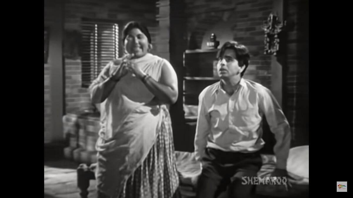 Uma Devi with Dilip Kumar in her first filmas a comedienne, ‘Babul’