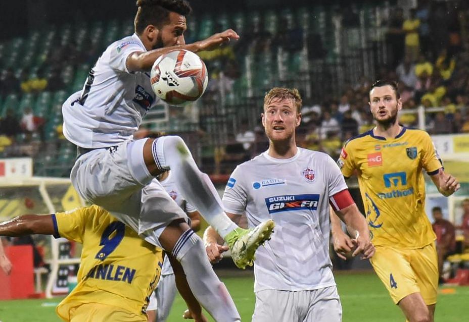 A slice of action from the game between Kerala Blasters and FC Pune City. PTI