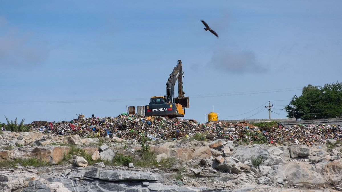 Standing there, watching the sins of the city fall into the landfill while the excavators and compactors hummed, our senses were overcome by the miasma around. It was surreal, and eerily meditative. Credit: DH Photo/ Pushkar V