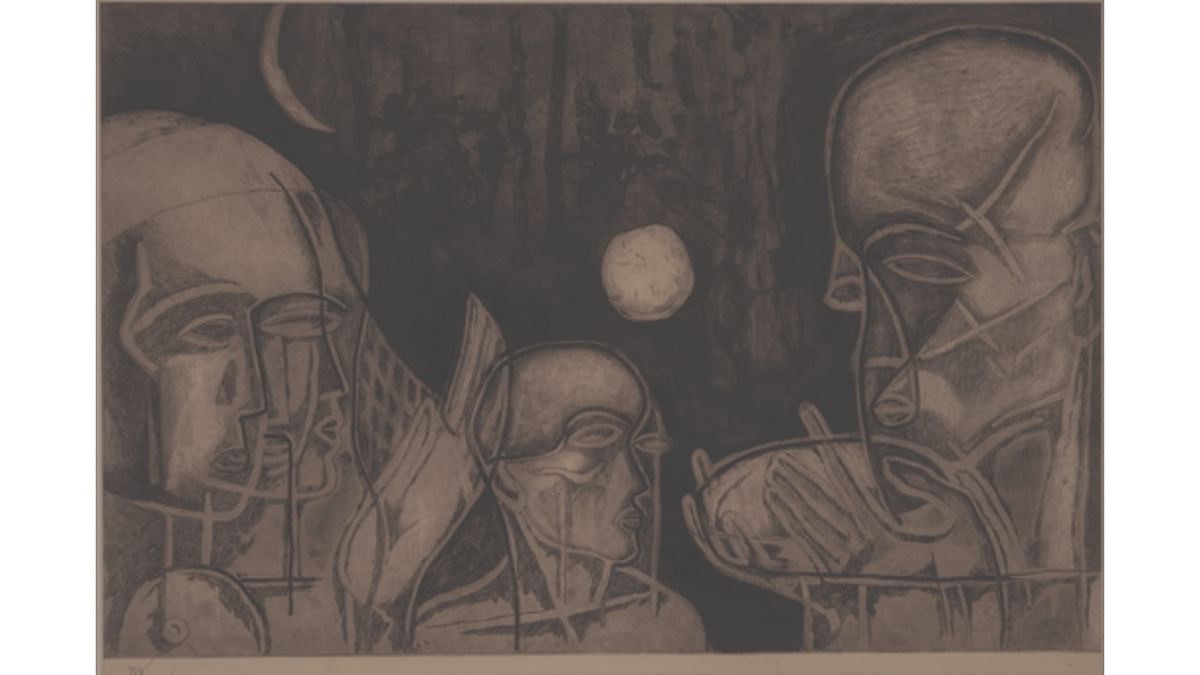 An Untitled woodcut on print by Somnath Hore from the KNMA Collection. Credit: Kiran Nadar Museum of Art