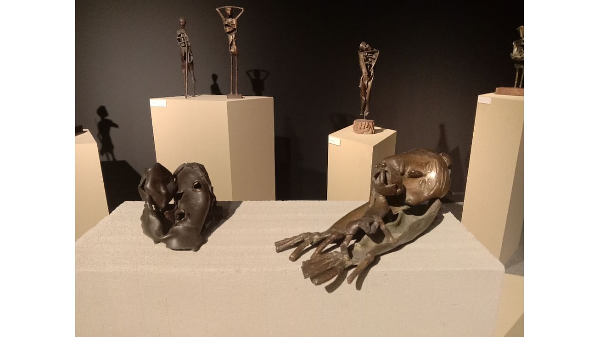 Installation view of Somnath Hore's bronzes at the exhibition. Credit: Kiran Nadar Museum of Art