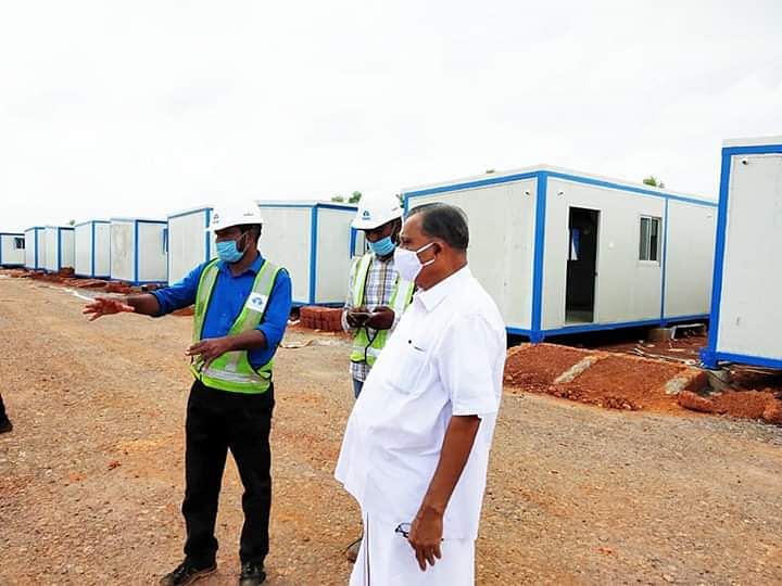 Udma MLA K Kunhiraman reviewing construction of Tata's 540-bed hospital getting ready in Kasargod.