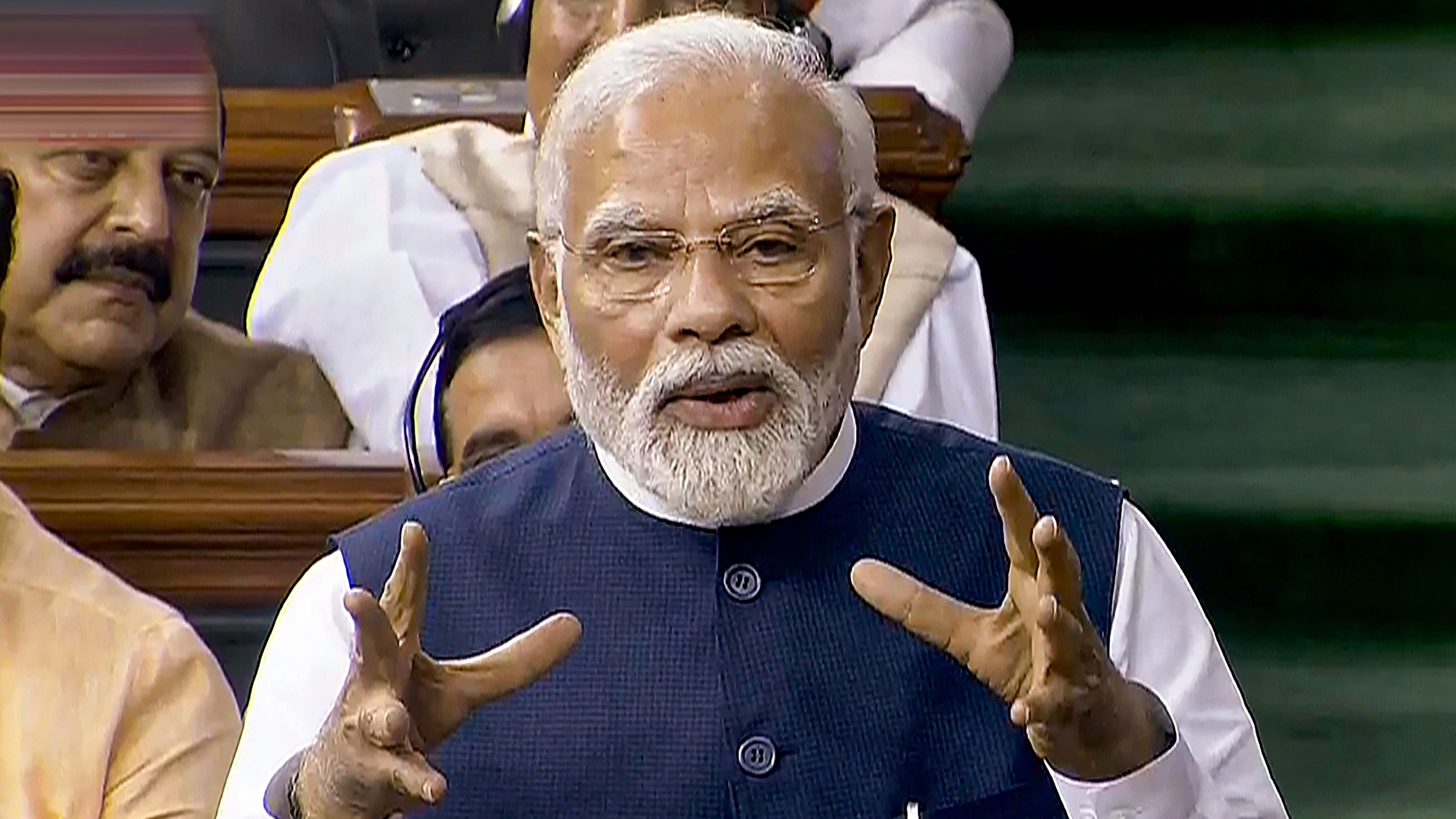 <div class="paragraphs"><p>Prime Minister Narendra Modi replies to the Motion of No-Confidence in the Lok Sabha in the Monsoon session of Parliament, in New Delhi, Thursday, Aug. 10, 2023. </p></div>