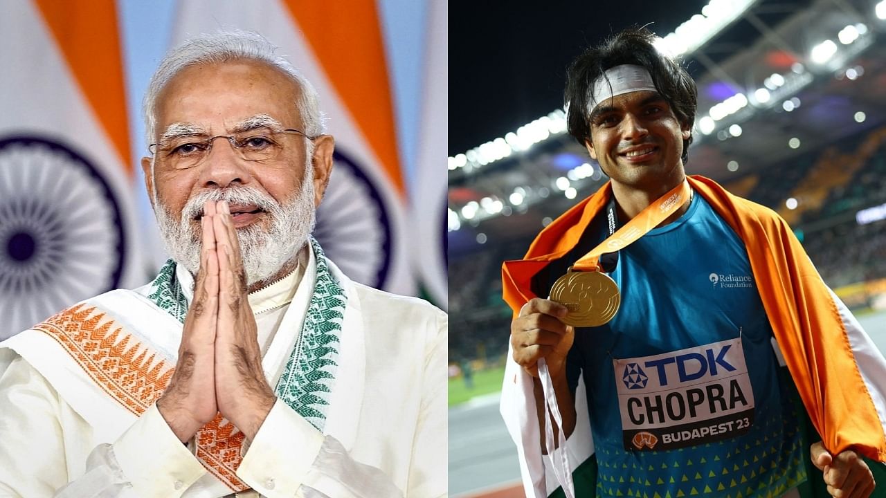 <div class="paragraphs"><p>Prime Minister Narendra Modi and ace javelin thrower&nbsp;Neeraj Chopra.</p></div>