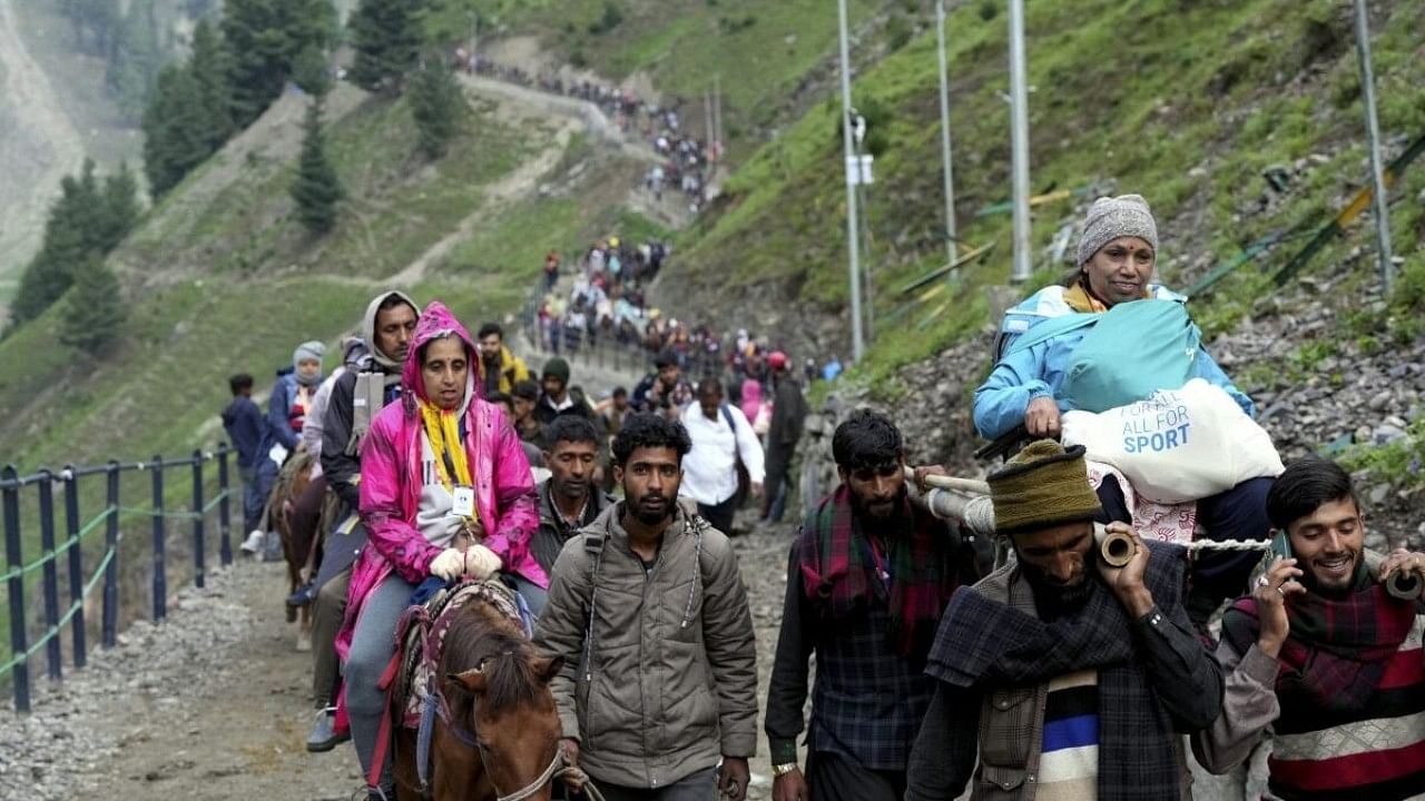 <div class="paragraphs"><p>Pilgrims  on their way to the holy cave shrine of Amarnath. </p></div>