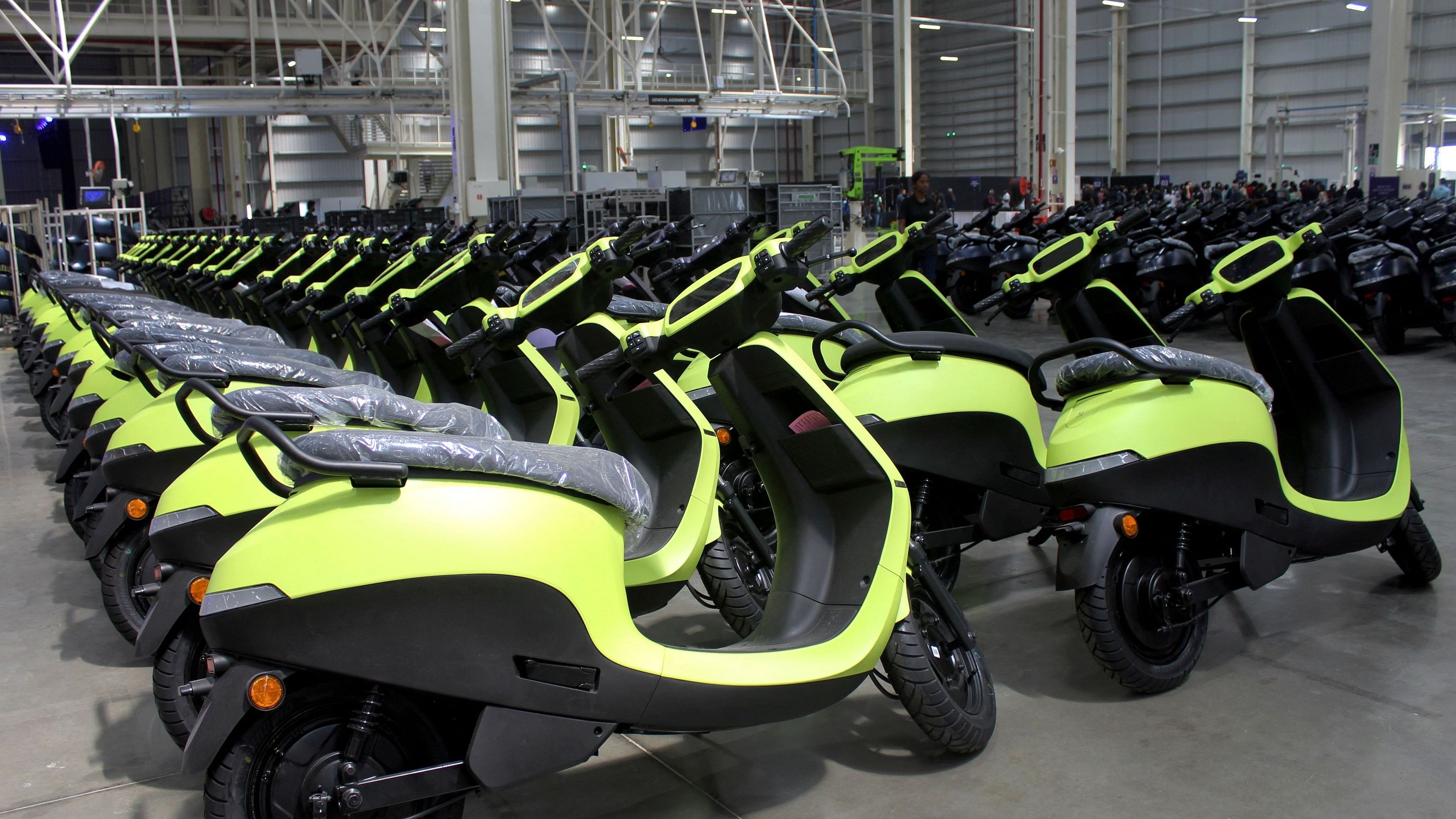 <div class="paragraphs"><p>Ola Electric's S1 Air e-scooters are pictured inside its manufacturing facility in Pochampalli, Tamil Nadu.</p></div>
