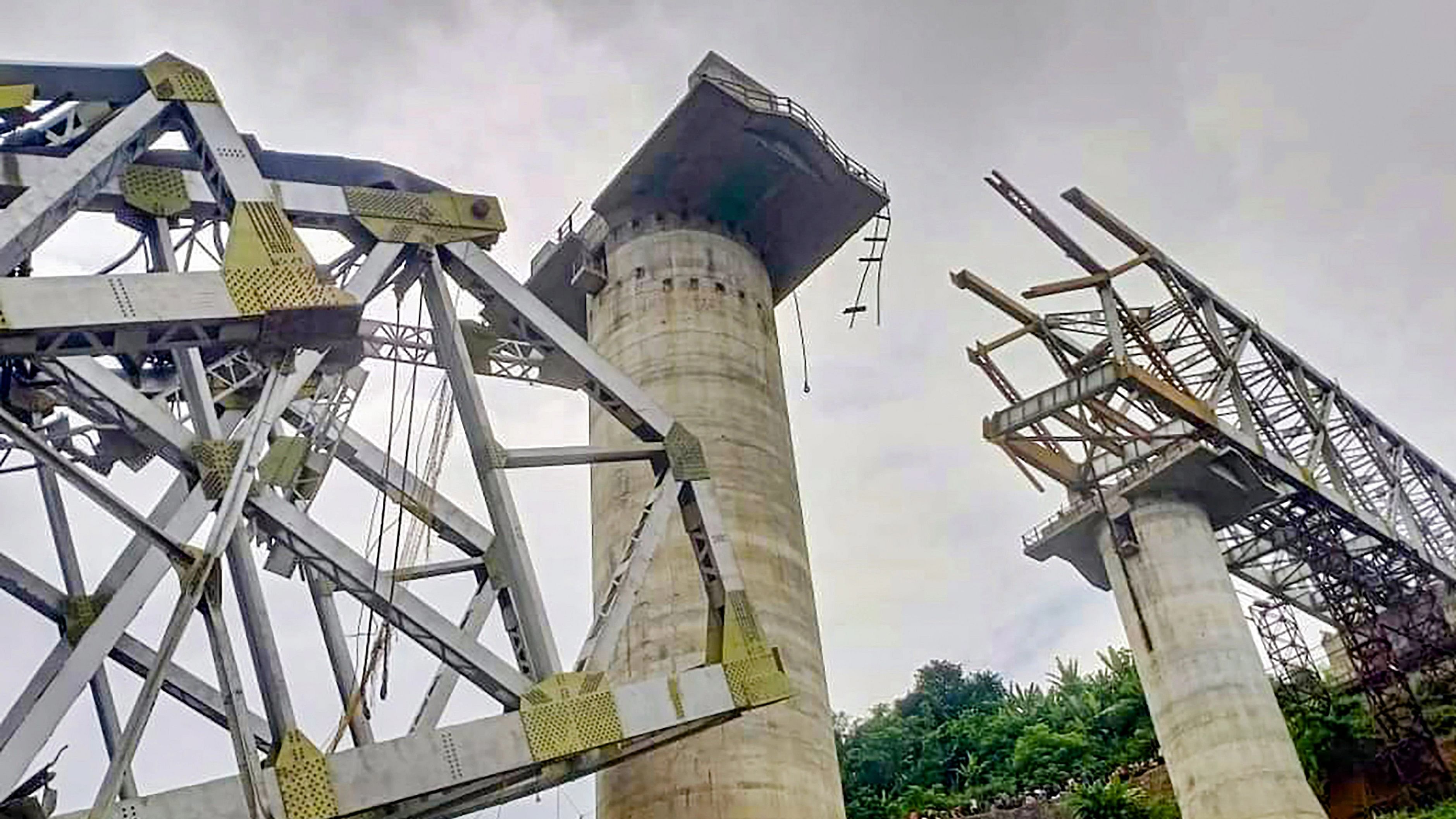 <div class="paragraphs"><p>Aizawl: An under-construction railway bridge collapsed, at Sairang area near Aizawl, Mizoram, on Wednesday, Aug. 23, 2023.</p></div>