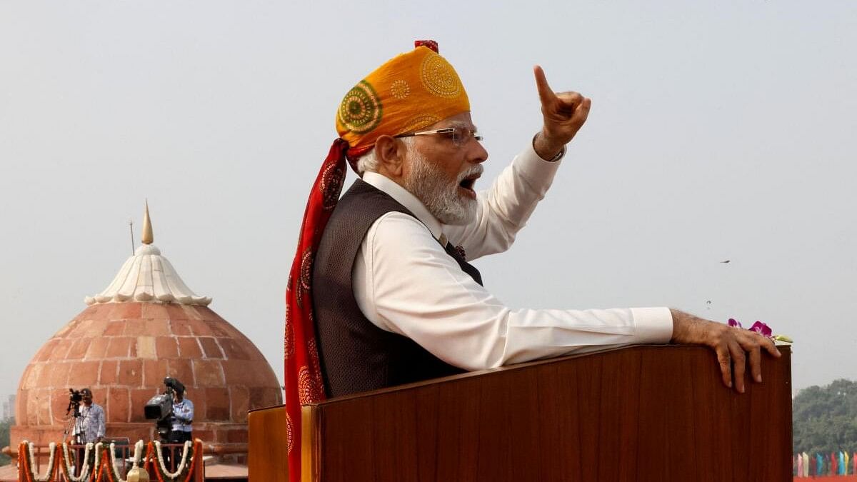 <div class="paragraphs"><p>PM Modi addresses the nation during Independence Day celebrations at the historic Red Fort in Delhi.&nbsp;</p></div>