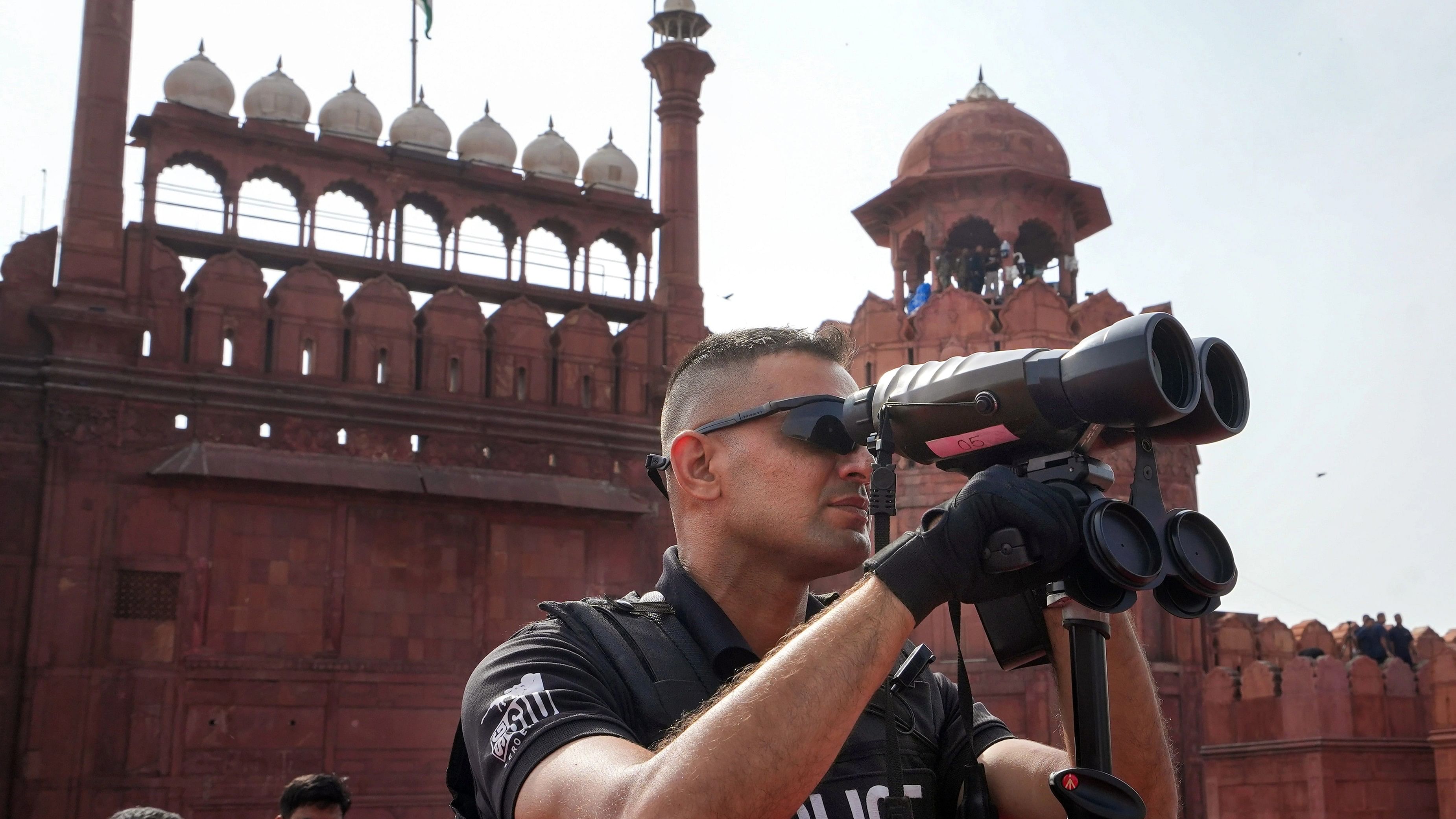 <div class="paragraphs"><p>SPG personnel keeps vigil during full dress rehearsal for the celebrations of 77th Independence Day, at Red Fort.</p></div>